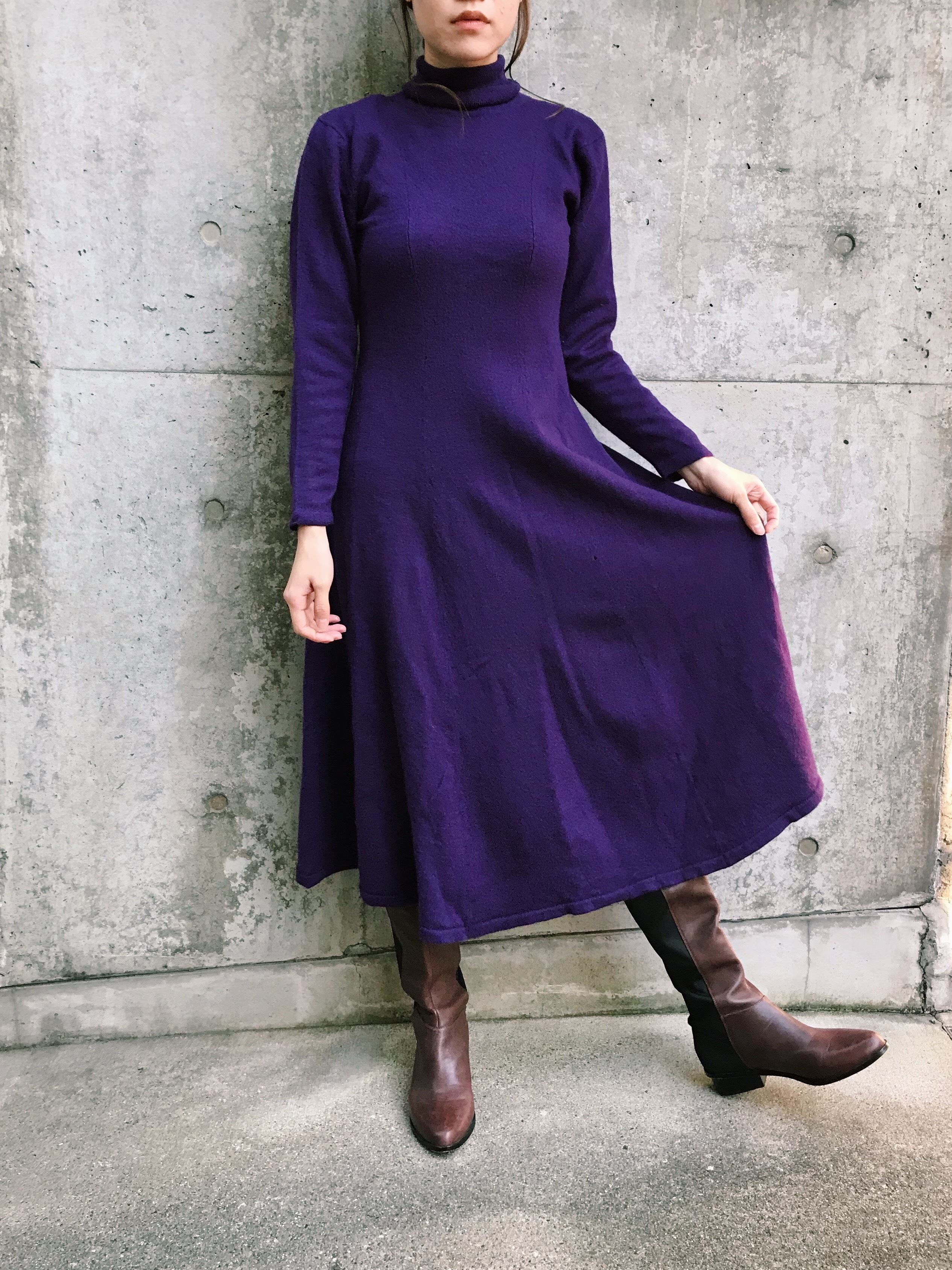 Vintage Purple Simple Knit Dress ヴィンテージ パープル ニット ワンピース Riyad Vintage Shop