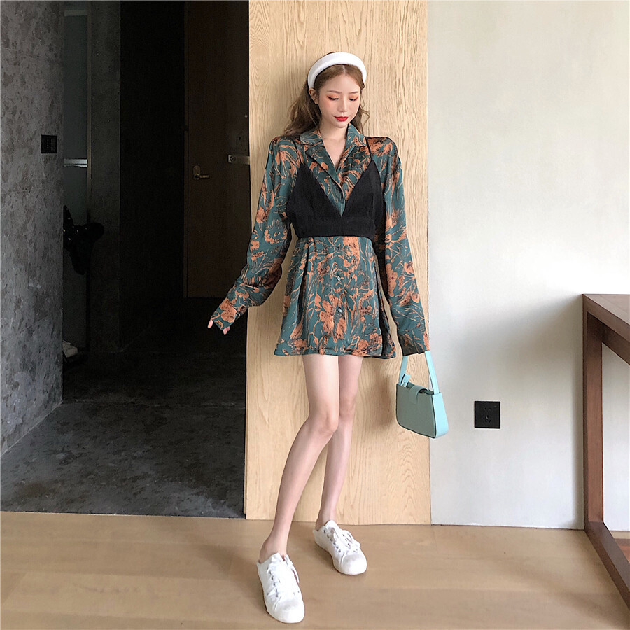 オルチャンファッション 韓国レディースファッション 6879 セット商品 ビスチェ レトロシャツ レトロ 柄シャツ 開襟シャツ レイヤード おしゃれな 送料無料 流行オルチャンファッション 人気のプチプラ韓国レディースファッション新作通販 Aliceholly