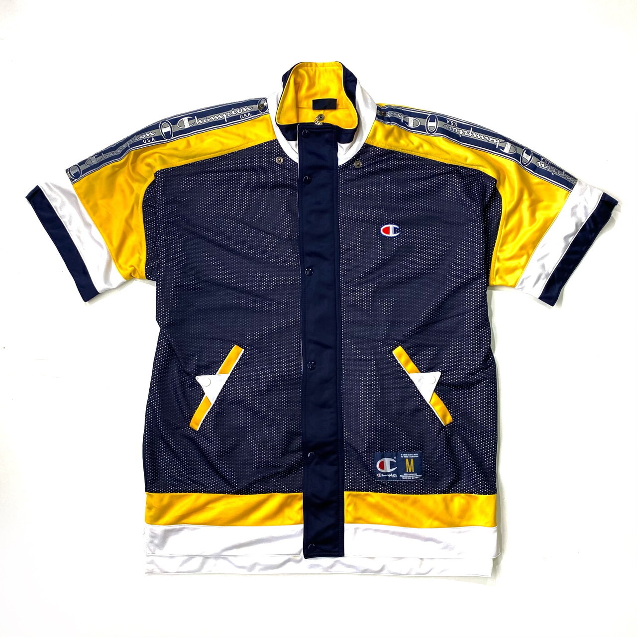 チャンピオン Champion サイドロゴテープ 半袖 ジャージ メッシュ切り替え トラックジャケット メンズl相当 ユーロ企画 ジャージ トラックジャケット Cave 古着屋 公式 古着通販サイト