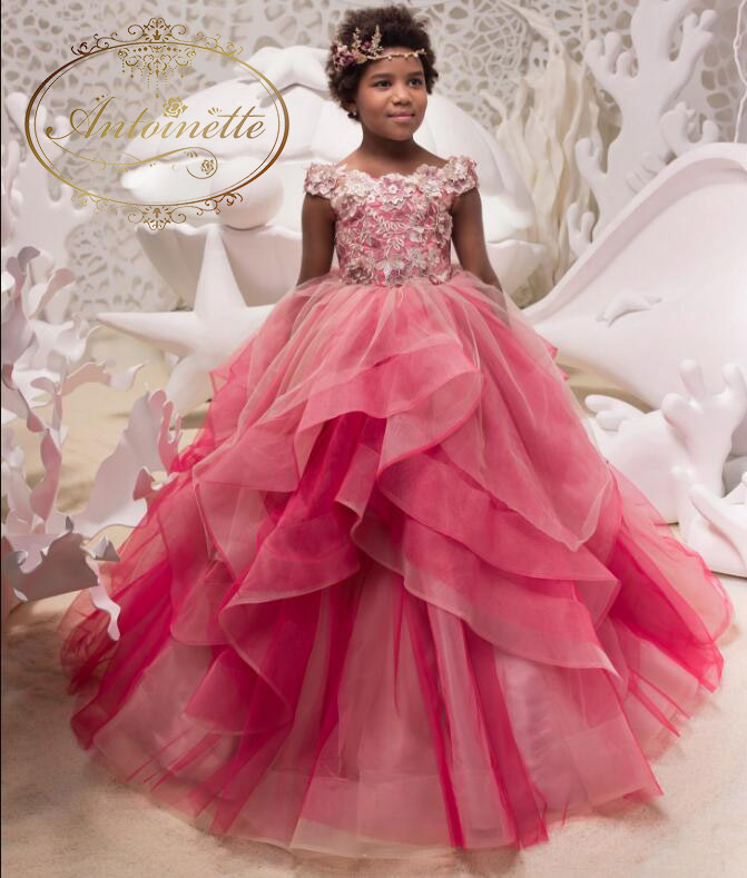ピンク 花柄 プリンセス Aライン ロングドレス あかちゃん 子供ドレス 女の子 ピアノ 発表 会 結婚式 入園式 演奏会 花嫁介添人 卒業式 お嬢様 ドレス Antoinette