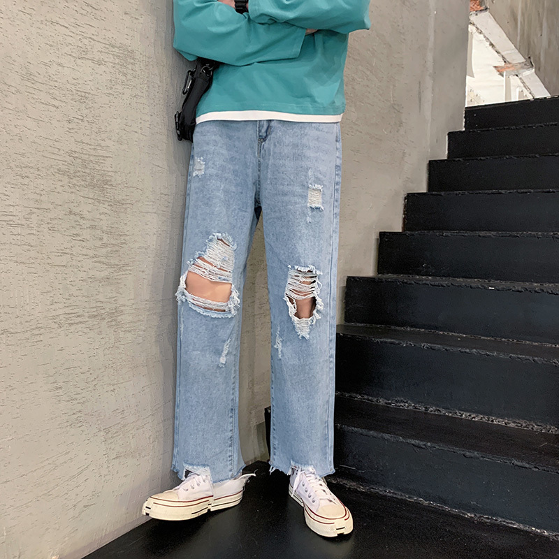 韓国メンズファッション カットオフ ダメージ 9分 デニム パンツ 送料無料 韓国メンズ服 流行プチプラ韓国メンズファッション新作通販 Buy The World