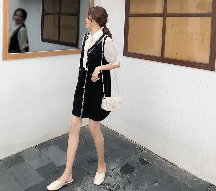 大きいサイズ韓国レディース 6464 可愛い 重ね着風 モノトーン ミニ ワンピース 人気プチプラレディース韓国 ファッション新作通販 Aliceholly アリスホーリー