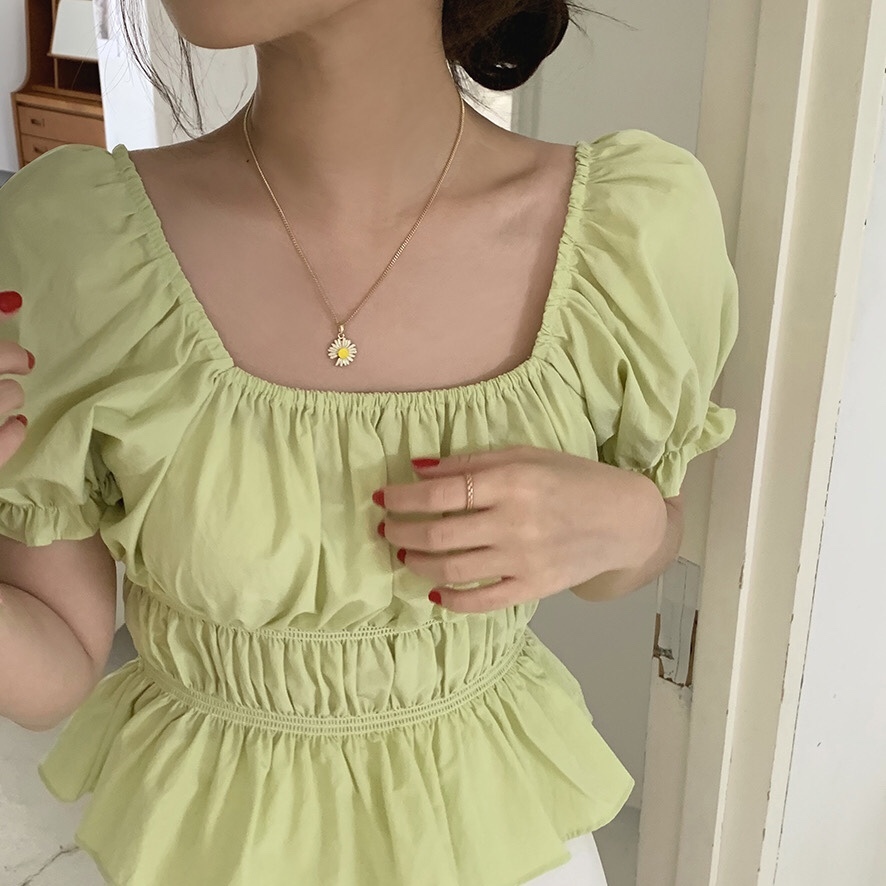 パステルカラー パフスリーブシャーリングブラウス Chic U 韓国ファッション通販