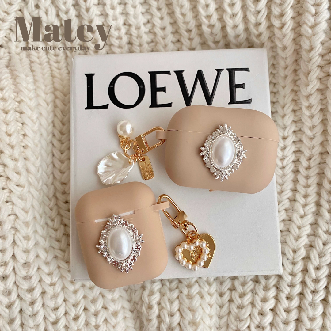 Matey Original 上品ビジュー付淡色ブラウンケース Airpods 1 2 Pro Matey Shop かわいいを日常に Iphoneケース Airpodsケース