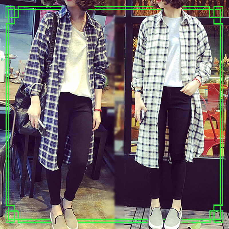 即納 シャツ レディース トップス チェックシャツ ロングシャツ 長袖 体型カバー カーディガン 羽織り カジュアル チェック柄 Happy Toon