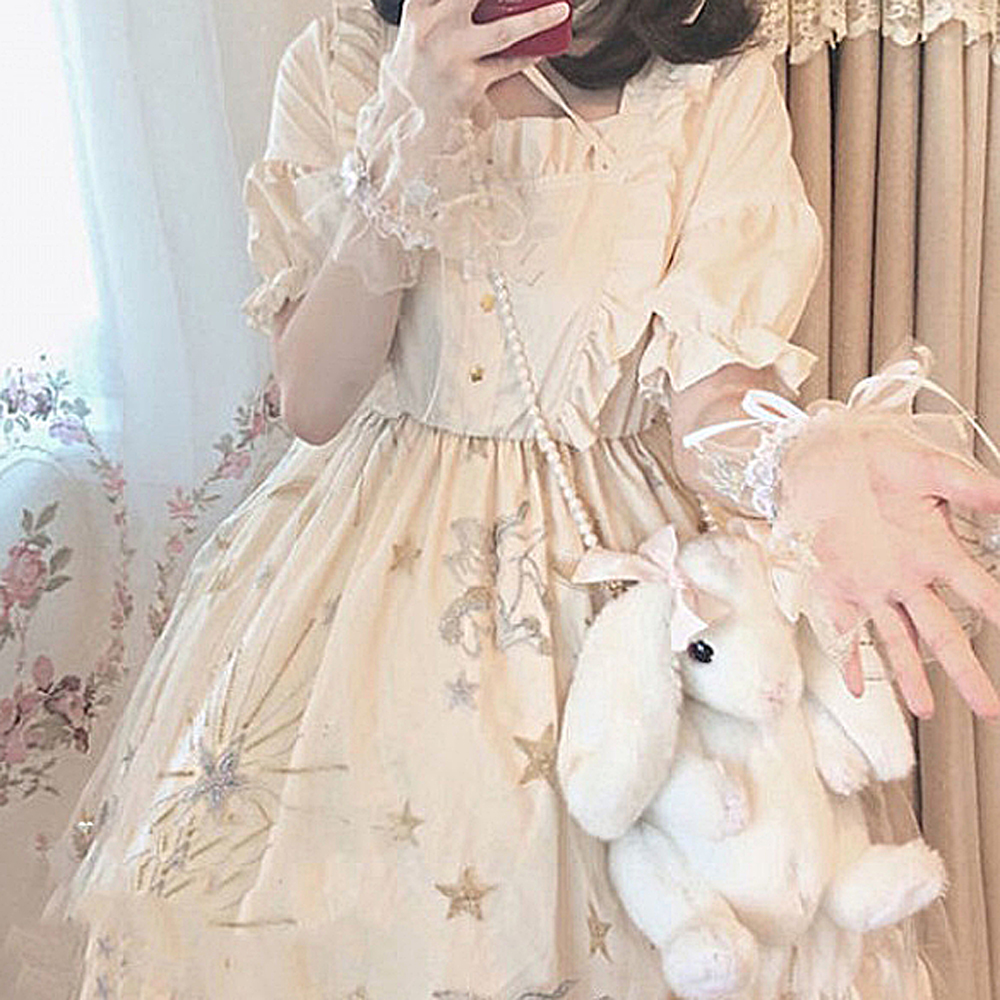 ロリィタユニコーンメッシュ刺繍妖精ワンピース Black Lotus