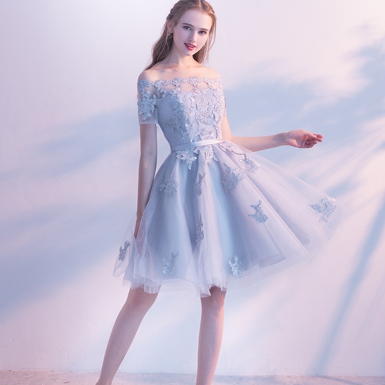 パーティードレス 花柄 レース 半袖 オフショルダー ウエストマーク フレア Aライン ミニ丈 エレガント 可愛い パーティー 女子会 結婚式 二次会 お呼ばれ ワンピース フォーマル 18年新作 婚活パーティー 披露宴 ウェディング 演奏会 Me Too