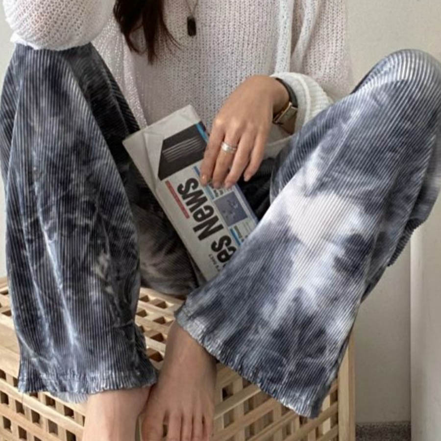 Ranking6位 Y 1448 タイダイ柄ワイドパンツ ネイビーブラック 0427 Cittaa チッタ 韓国レディースファッション通販