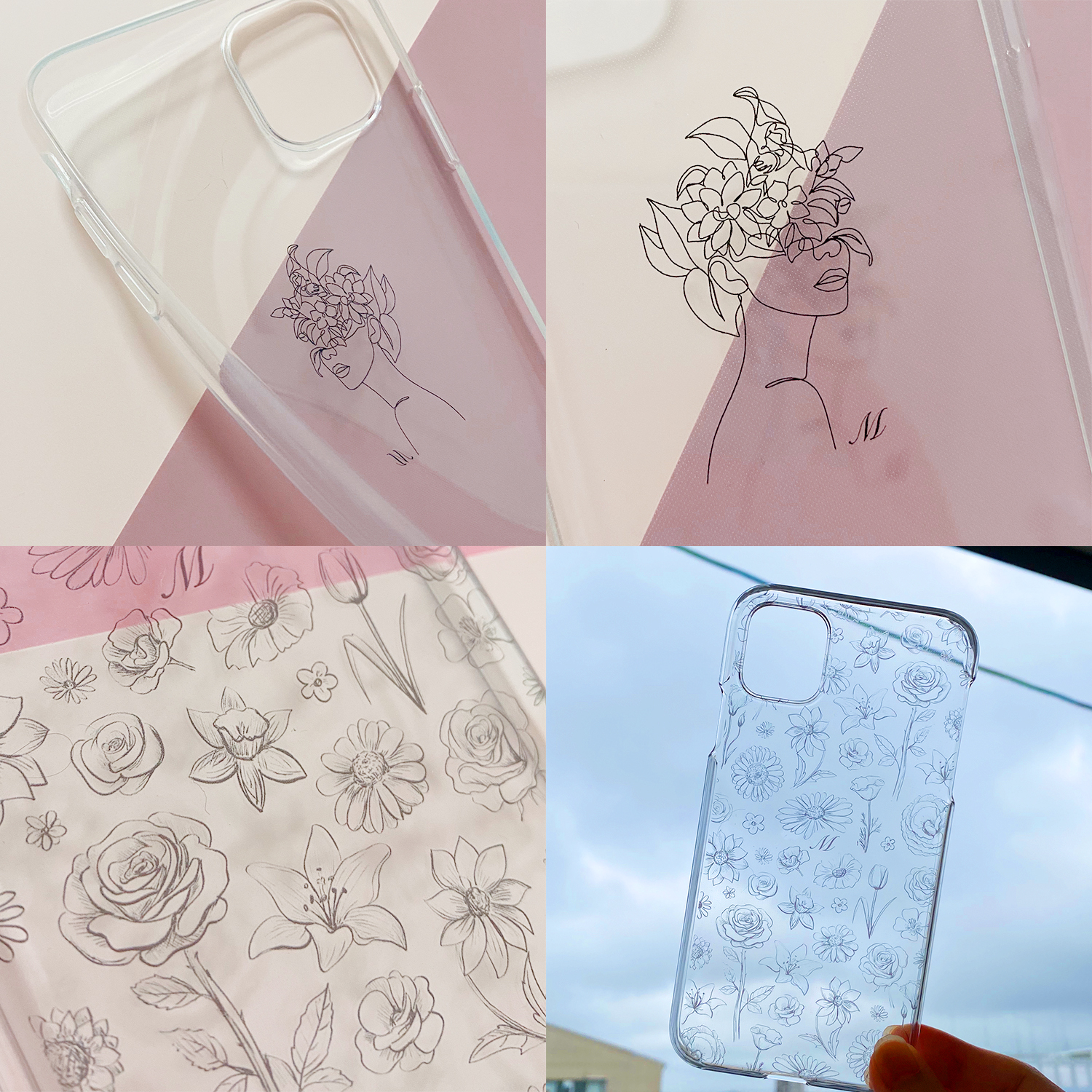 無料イニシャル 全機種対応スマホケース 手書き花柄総柄アート 韓国 Iphoneケース Androidケース Usagi Case ウサギケース 韓国iphoneケース通販