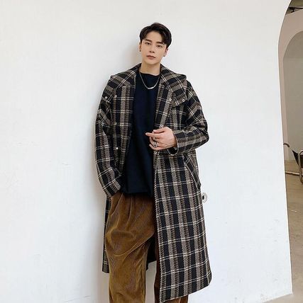 韓国メンズファッション コート チェックコート チェック柄 レトロ ロングコート ビックシルエット フード付き 送料無料 韓国 メンズ服 流行プチプラ韓国メンズファッション新作通販 Buy The World