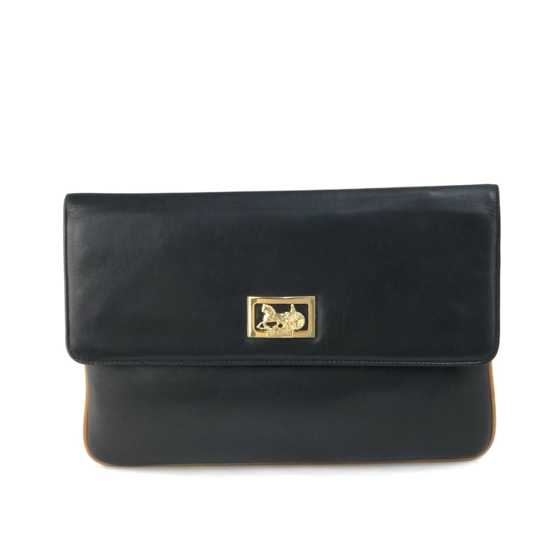 CELINE セリーヌ 馬車 マカダム ホースキャリッジ パイピング レザークラッチバッグ ブラック vintage ヴィンテージ オールドセリーヌ uftbxy | VintageShop solo powered by BASE