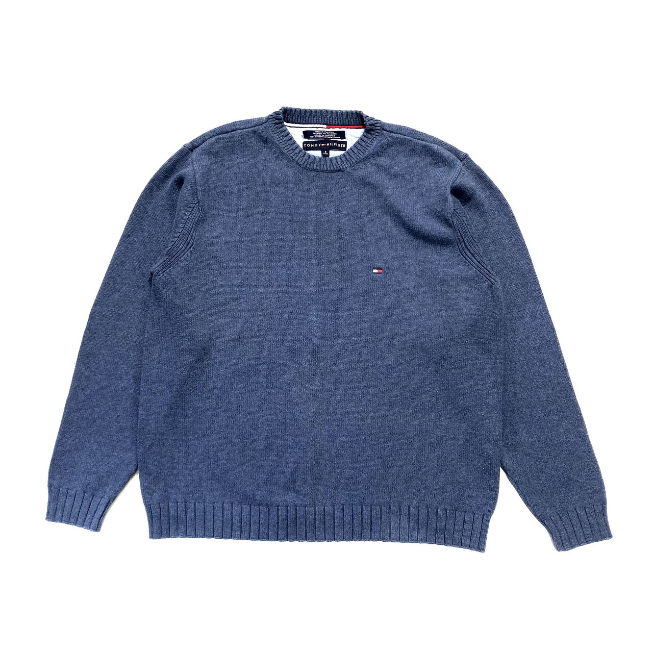 Tommy Hilfiger トミーヒルフィガー クルーネック コットンニットセーター メンズs ワンポイントロゴ ブルーグレー ニットセーター Cave 古着屋 公式 古着通販サイト