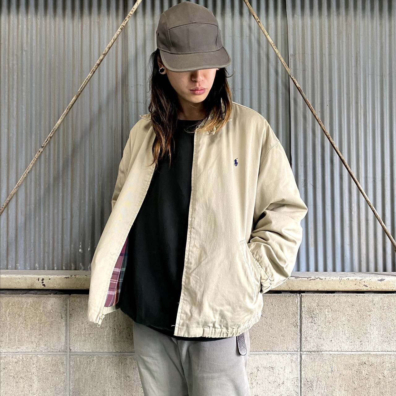 Polo By Ralph Lauren ポロバイラルフローレン スイングトップ メンズl 古着 チェックライナー ドリズラージャケット ベージュ ブルゾン ジャケット Cave 古着屋 公式 古着通販サイト