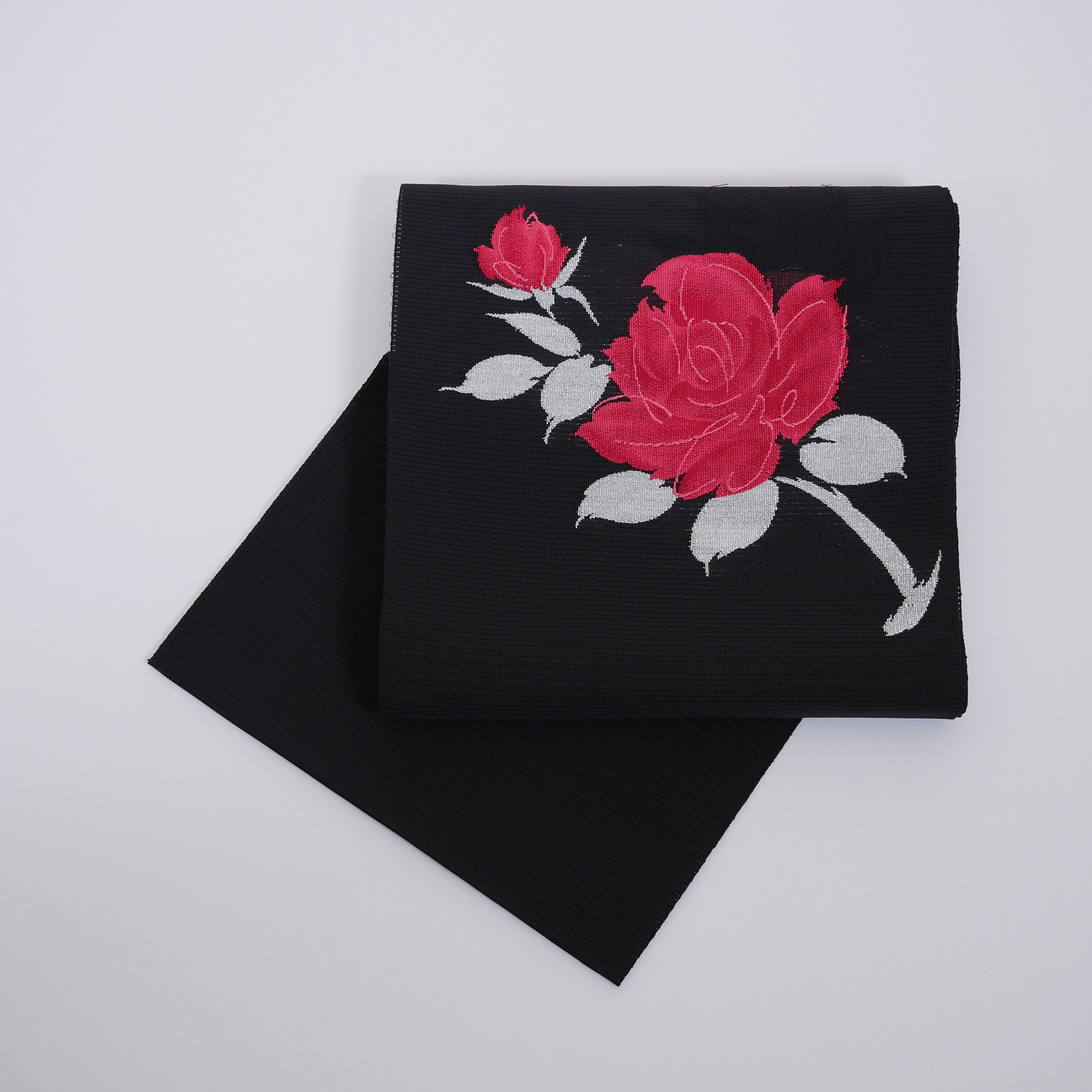 薔薇柄 ヴィンテージ 絽名古屋帯 Vintage Black Summer Ro Gauze Silk Nagoya Obi With A Woven Red Rose Motif Tokyo Wonder Store