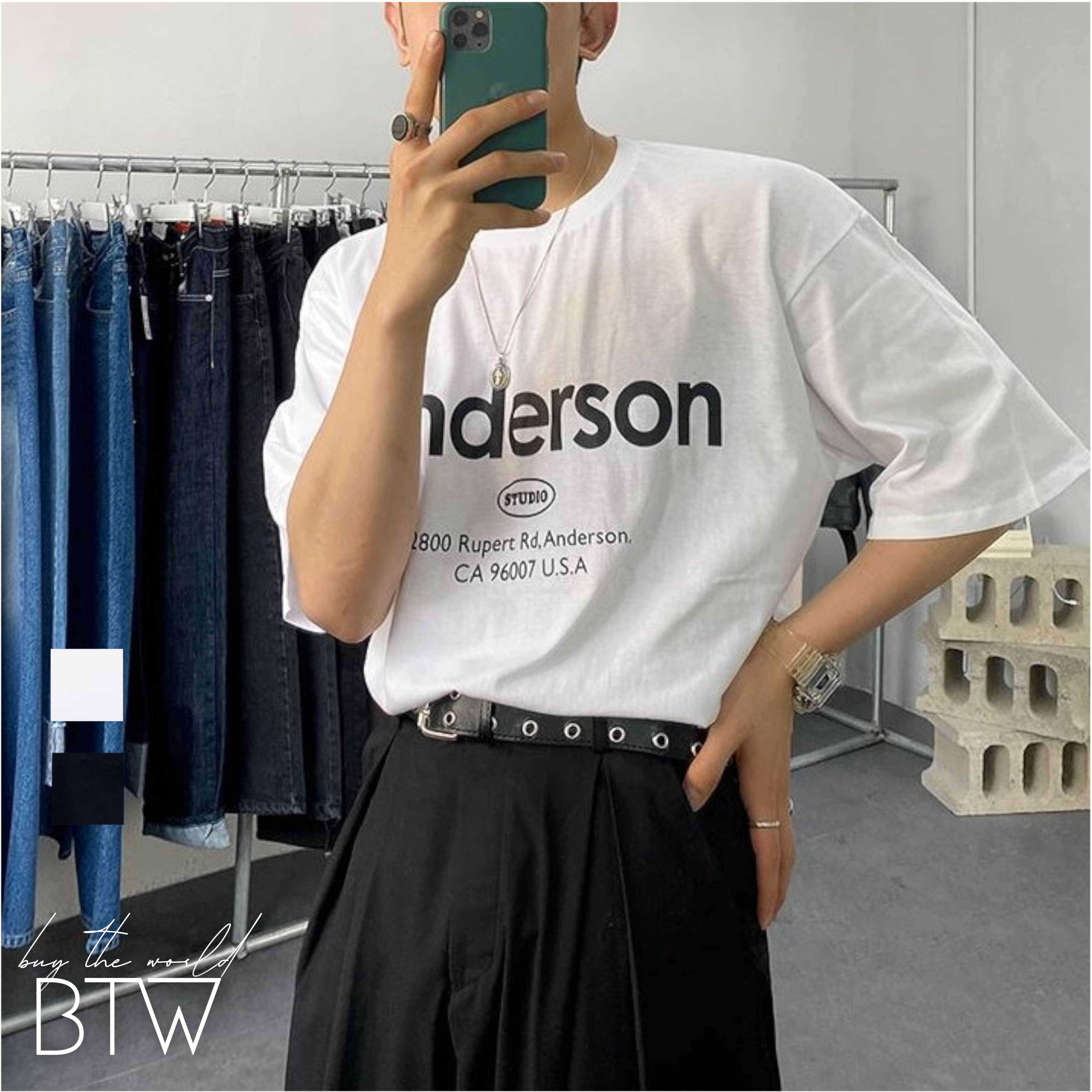 韓国メンズファッション Bw938 ユニセックス シンプル レタープリント Tシャツ 半袖 オーバーサイズ カジュアルトップス 韓国メンズ服 流行プチプラ韓国メンズファッション新作通販 Buy The World