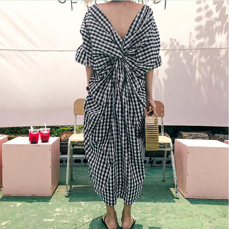 ギンガムチェックvネックゆったりワンピース 698 Lurila