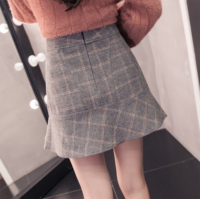 スカート チェック柄スカートパンツ 秋 冬 フリルハイウエスト チェック柄 ウールワードスカート ショートスカート 女性フィッシュテール バッグヒップ ズボンスカート Ledy Go Round
