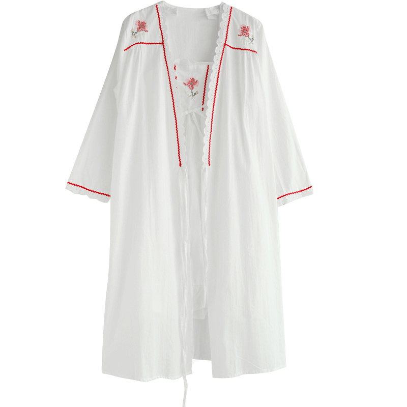 部屋着 レディース ルームウェア チャイナドレス 女性用 寝巻き ゆったり レトロ ワンピース パジャマ ナイトウェア 中華服 2点セット S M L ホワイト 白い 刺繍入り Elegant
