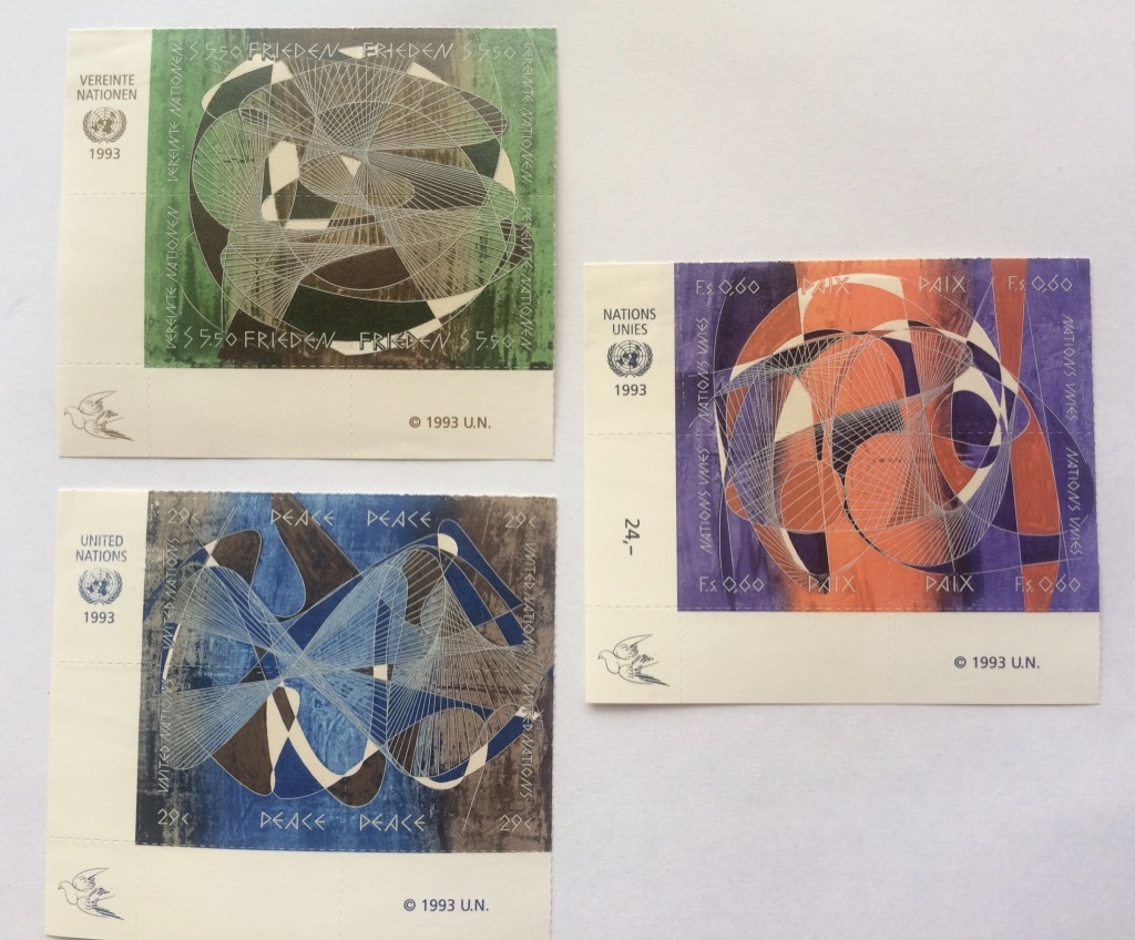 アート系海外切手 ハンス エルニ Hans Erni International Peace Day Un ３種12枚セット Telescopeart Art美術古書店