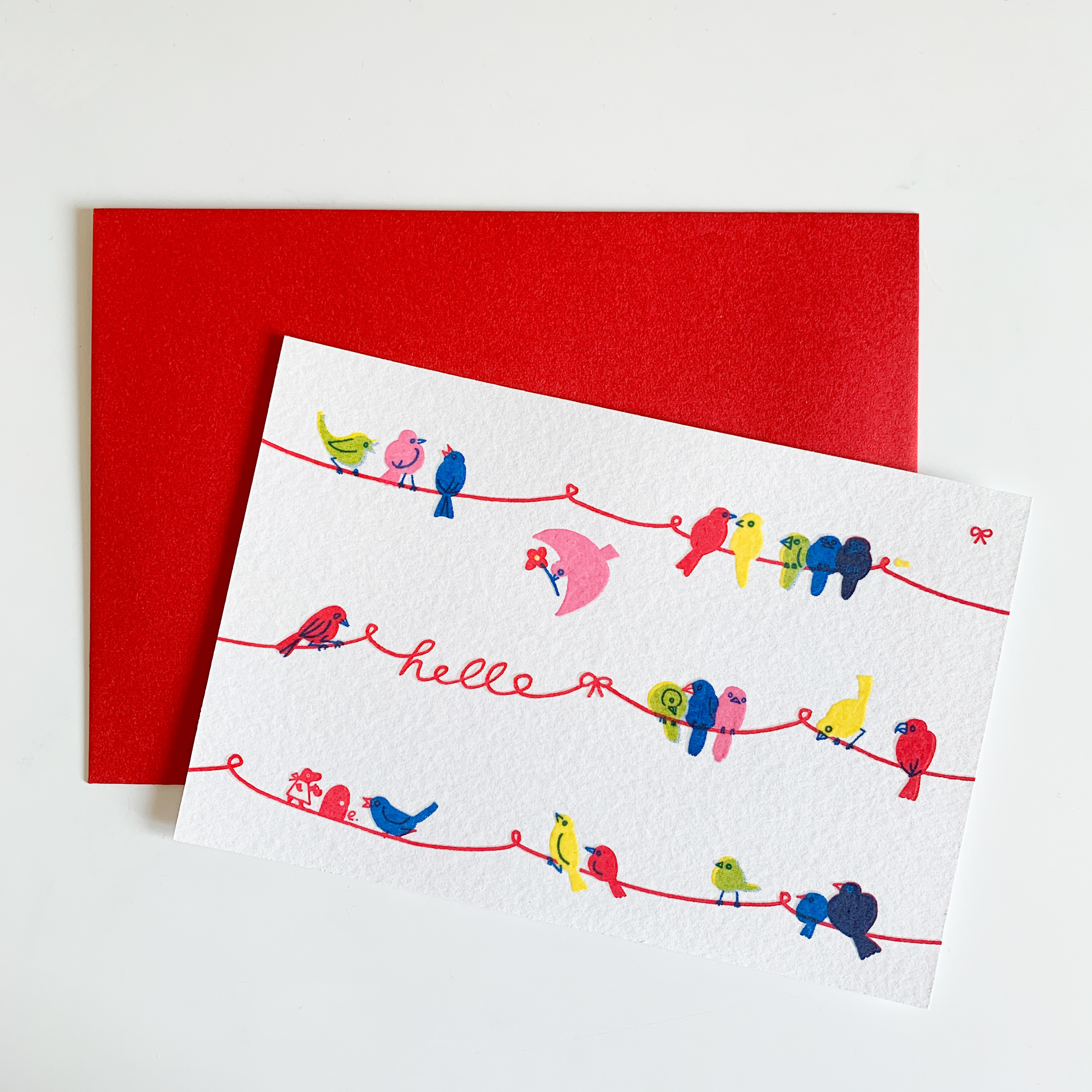 と りぼん Hello 小鳥が可愛いポストカード 赤い封筒付き Etocoto 絵 と 子 と 暮 ら す