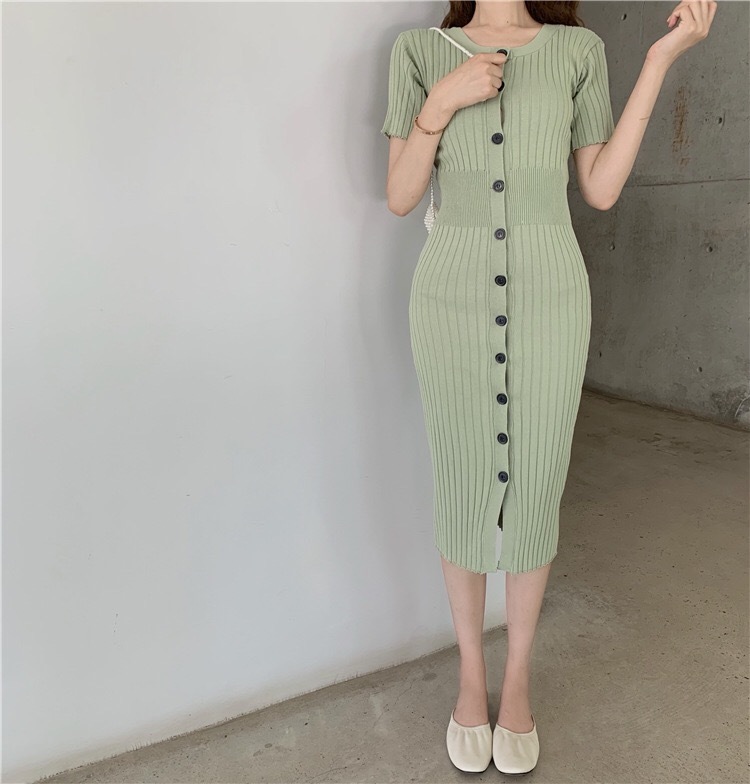 半袖 ウエストタイト リブワンピース 3color Juice