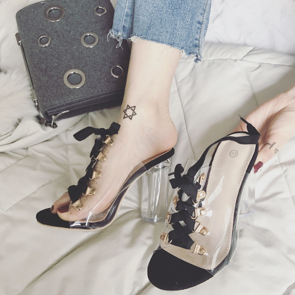 クリアヒール リボンレースアップ サンダル ２色 S1117 Y S Closet