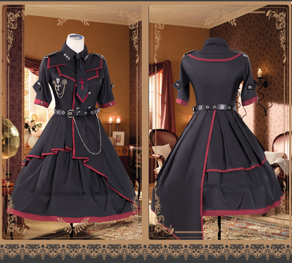 受注生産 国内発送 D179 軍服セーラーワンピース 軍服ワンピース ロリータワンピース ゴスロリ パンク かっこいい 大きいサイズ あり S M L 2l 3l 4l Happycheek