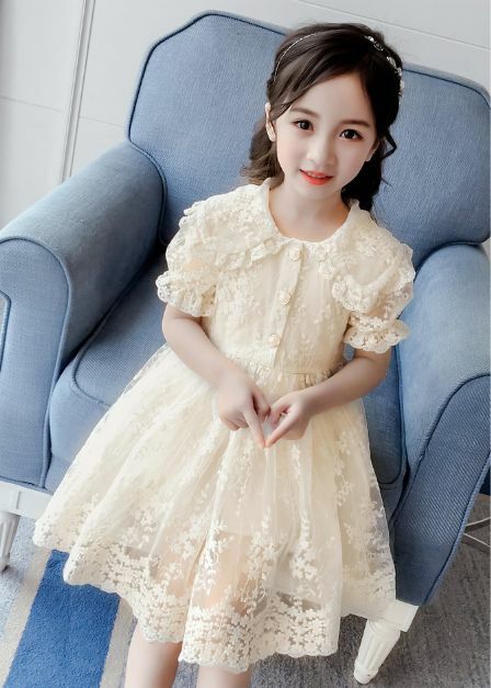 ママサイズ有 ビックカラー お嬢様風 清楚 ワンピース 110 150cm ホワイト パフスリーブ 総レース フロントボタン 襟付き 半袖 夏服 おでかけ ワンピ ドレス 19s S 韓国 子供服 女の子 ガールズ キッズ 親子 おそろい P178 A Dear Child