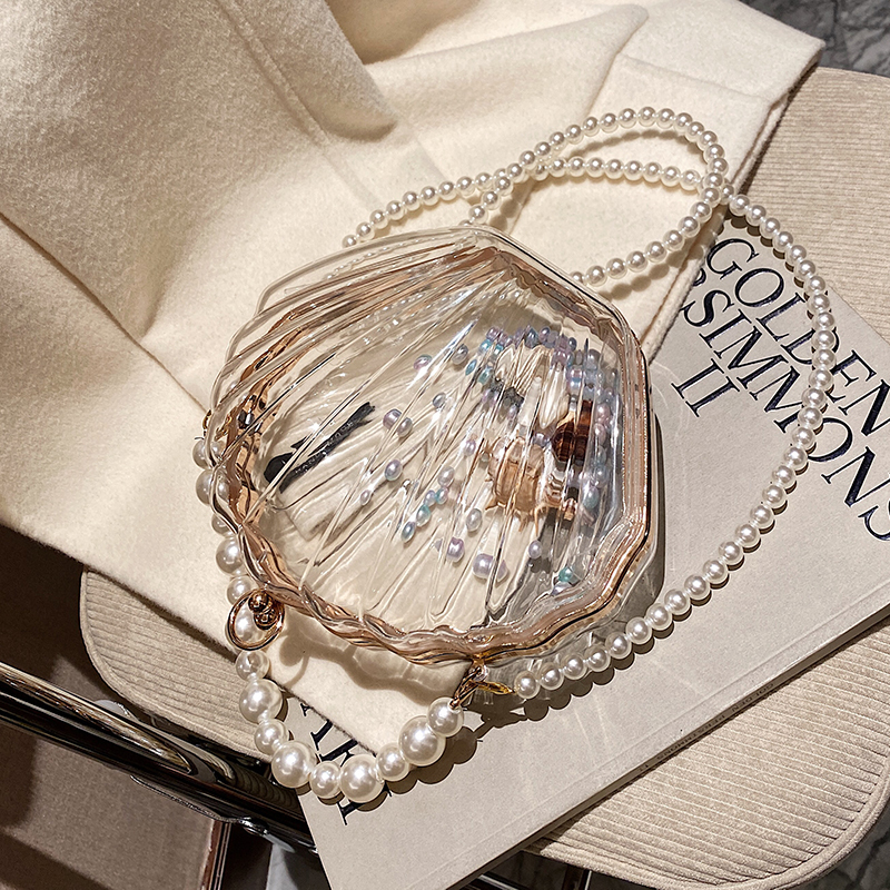 送料無料 マーメイド気分 シェル 貝殻 パール クリア 透明 ガーリー ハンド ショルダー バッグ Lamitte Deco トレンド 韓国ファッション ショップ