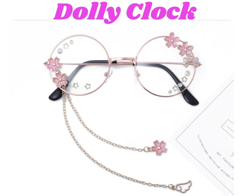 桜ピンクリボンラウンドメガネ ケース付き Dolly Clock