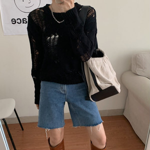 オルチャンファッション 韓国レディースファッション 6857 ダメージグランジニット ダメージ ダメージニット ニット カジュアル 透け感 秋冬コーデ 重ね着コーデ 流行オルチャンファッション 人気のプチプラ韓国レディースファッション新作通販 Aliceholly