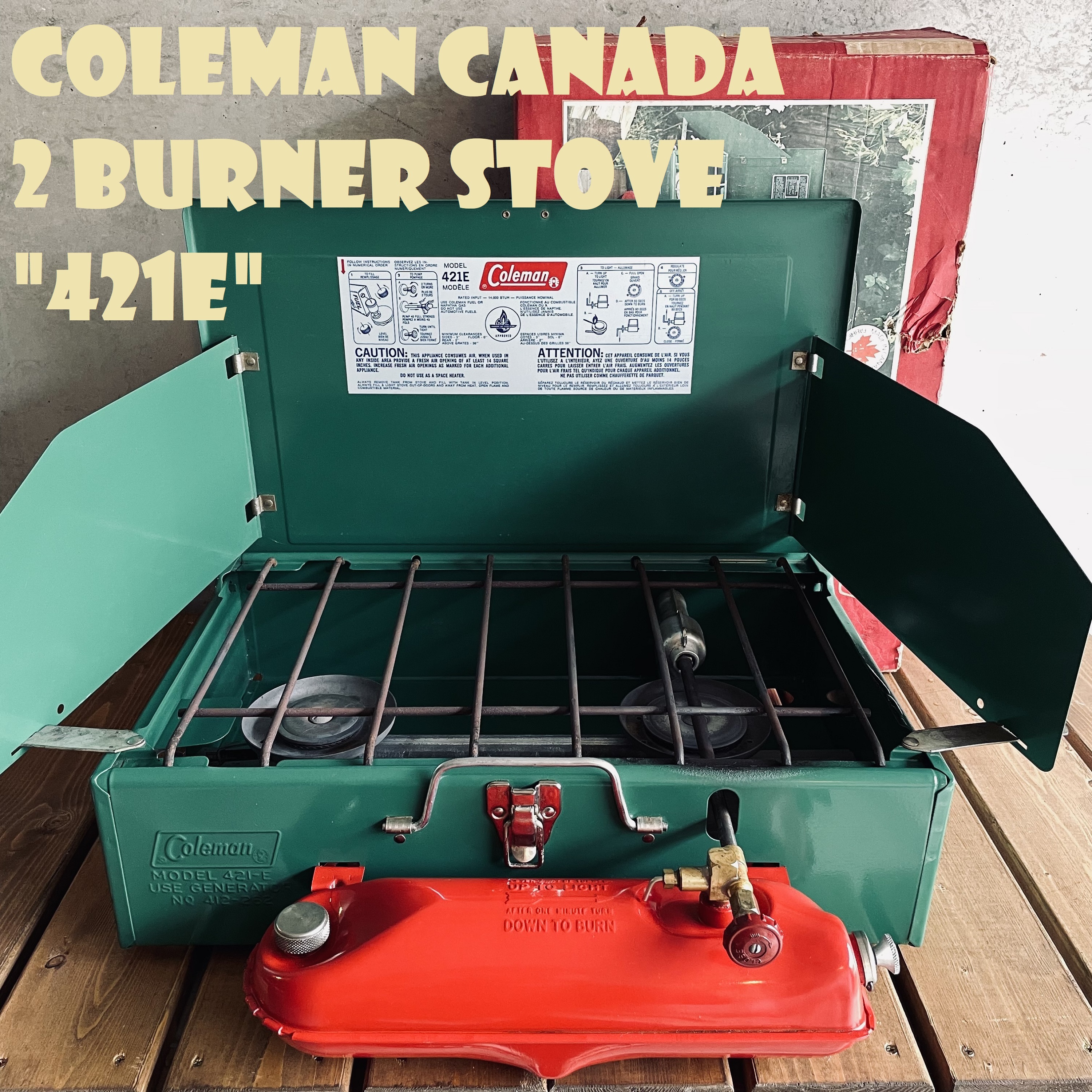 コールマン 421e ツーバーナー ツーリスト 赤タンク コンパクト カナダ製 1970年代製造 ビンテージ ストーブ 2バーナー Coleman キャンプ ホワイトガソリン 希少 美品 箱付き Super Vintage Depot スーパービンテージデポ
