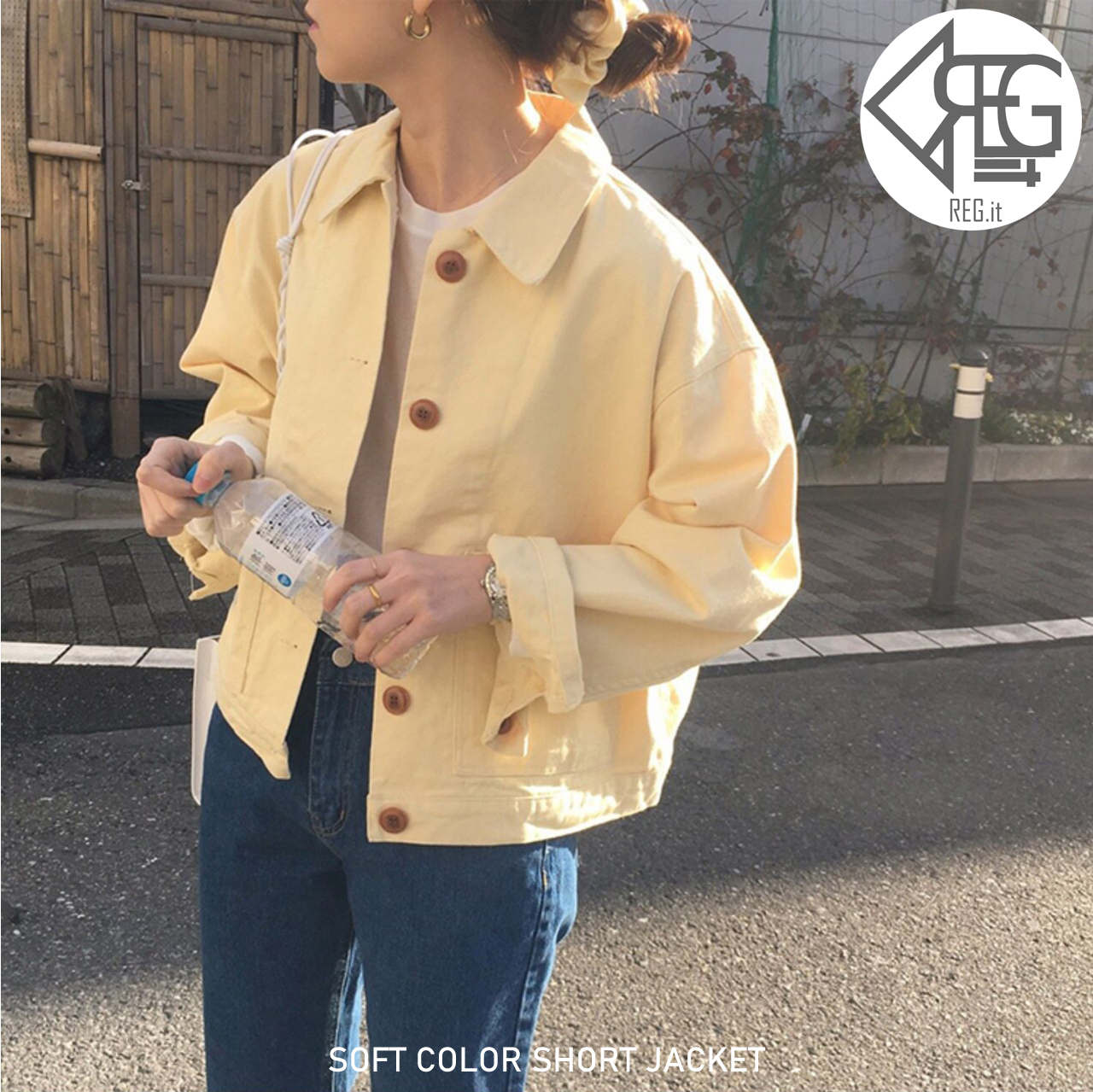 Regit Soft Color Short Jacket Yellow 韓国服 ジャケット アウター ショート丈 春 秋 10代 代 30代 プチプラ 着回し イエロー ベージュ Regit