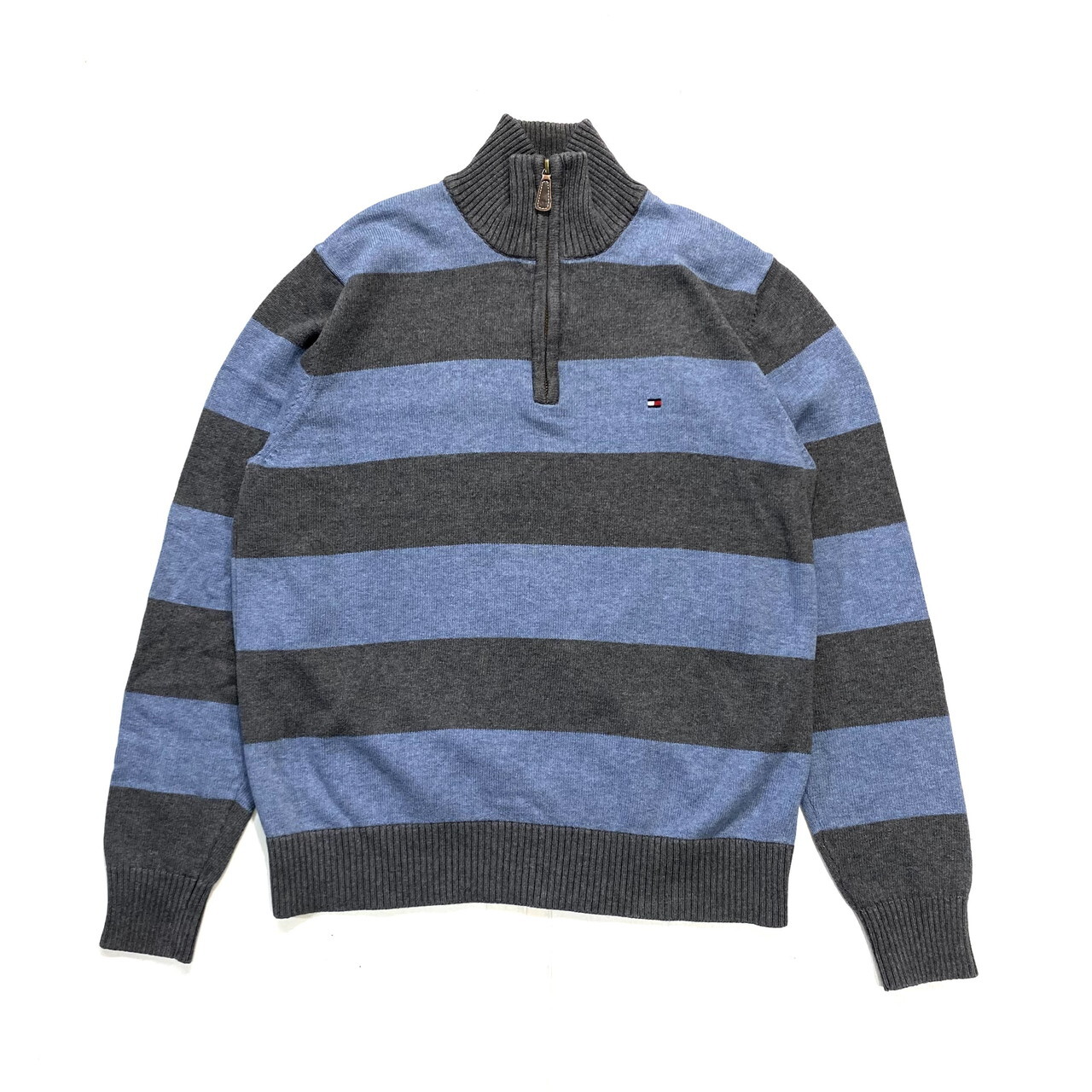 Tommy Hilfiger トミーヒルフィガー ハーフジップ ハイネック コットンニットセーター メンズs ボーダー柄 ニットセーター Cave 古着屋 公式 古着通販サイト