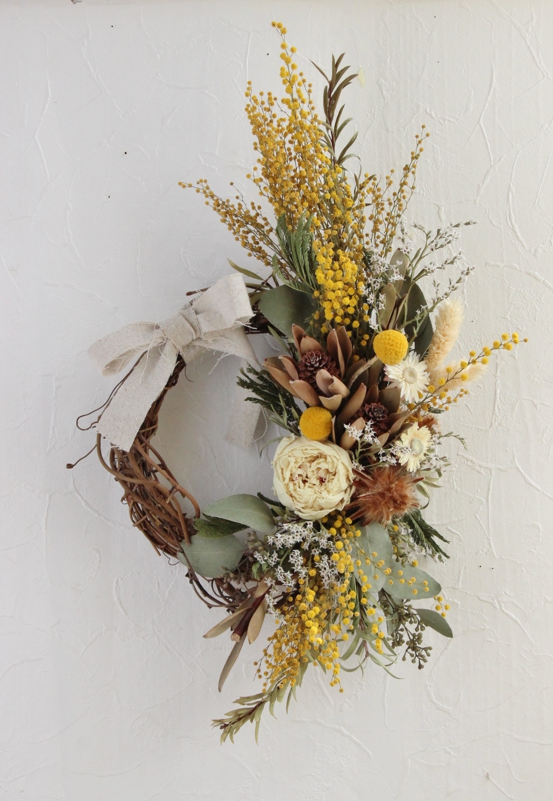 冬バーゲン 特別送料無料 Mimosa Flower ドライフラワーリース フラワー ガーデン B2brecharge In