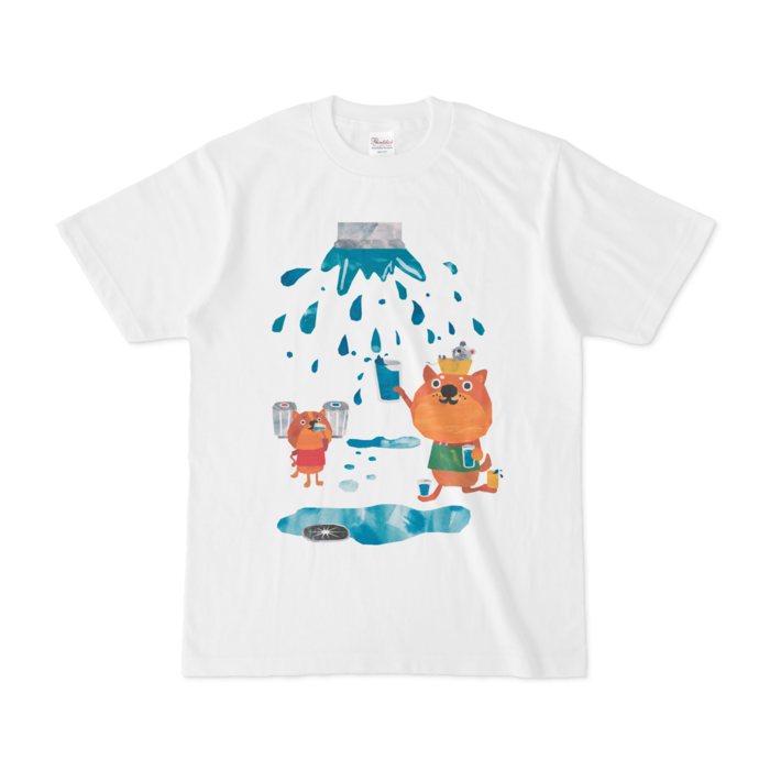 前面プリントイラストtシャツ 水くみ犬 Orange Garden