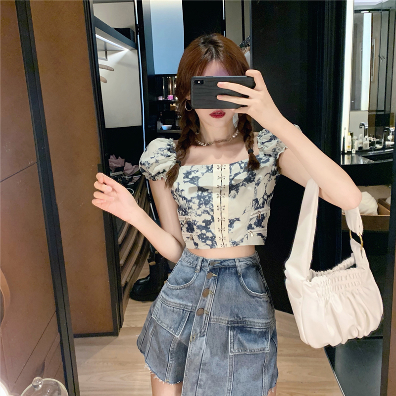 シックなショート気質レトロジャケット非対称aラインデニムスカートパンツスーツファッション夏の女性のツーピーススーツ セブンプリンセス Mixlily Shop A1