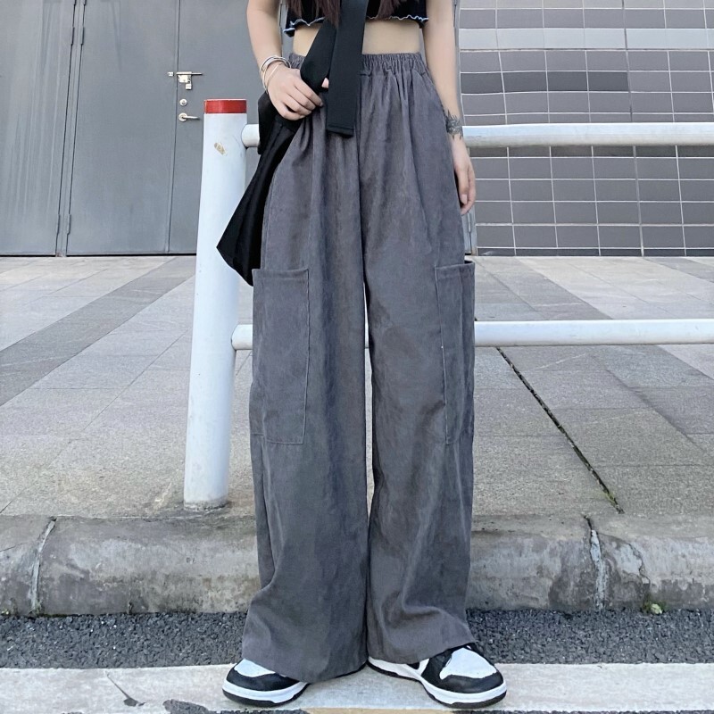 ダボかわ カーゴパンツ ワイドパンツ ハイウエスト ゆったり スタイルアップ カジュアル ストリート メンズライク Lamitte Deco トレンド 韓国ファッション ショップ