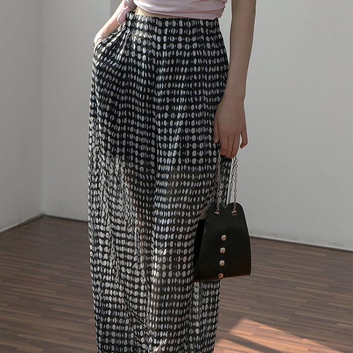 ドットデザイン シースルー シフォンワイド パンツ V Ite09