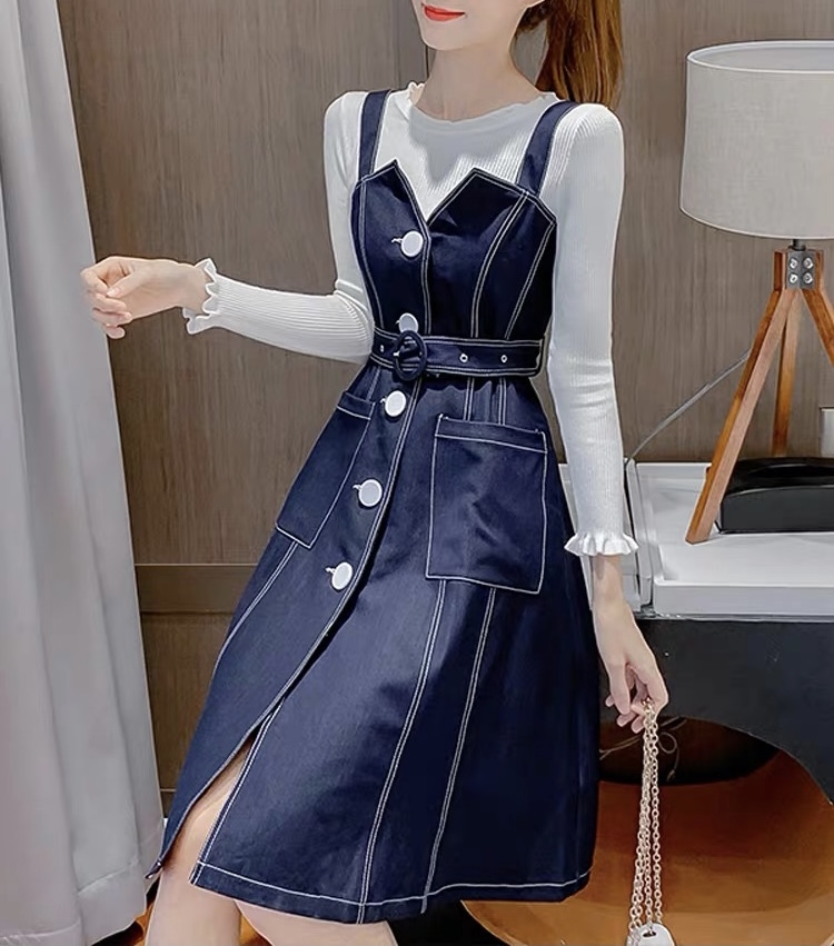 Navyデザインミドル丈ワンピ Selectshop Lumignon