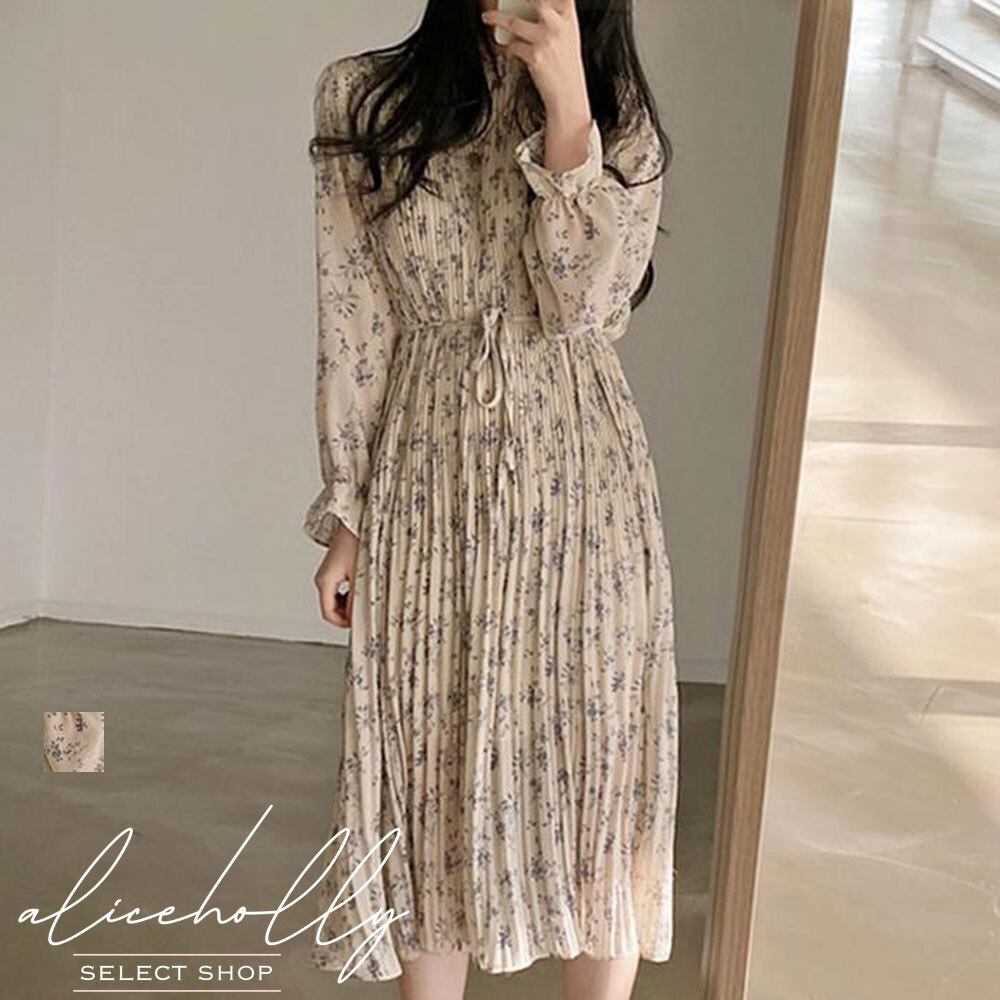 オルチャンファッション 韓国レディースファッション Ah0671 ワンピース 花柄 長袖 フリル シアー ガーリー フェミニン カジュアル 流行オルチャンファッション 人気のプチプラ韓国レディースファッション新作通販 Aliceholly