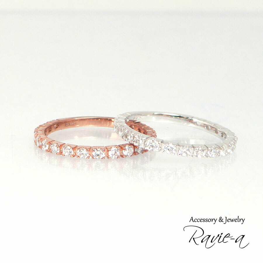 ピンキーリング エタニティリング 極細 シルバー925 プラチナ ピンクゴールド キュービックジルコニア 19石 シンプル 3号から6 5号 Ravie A