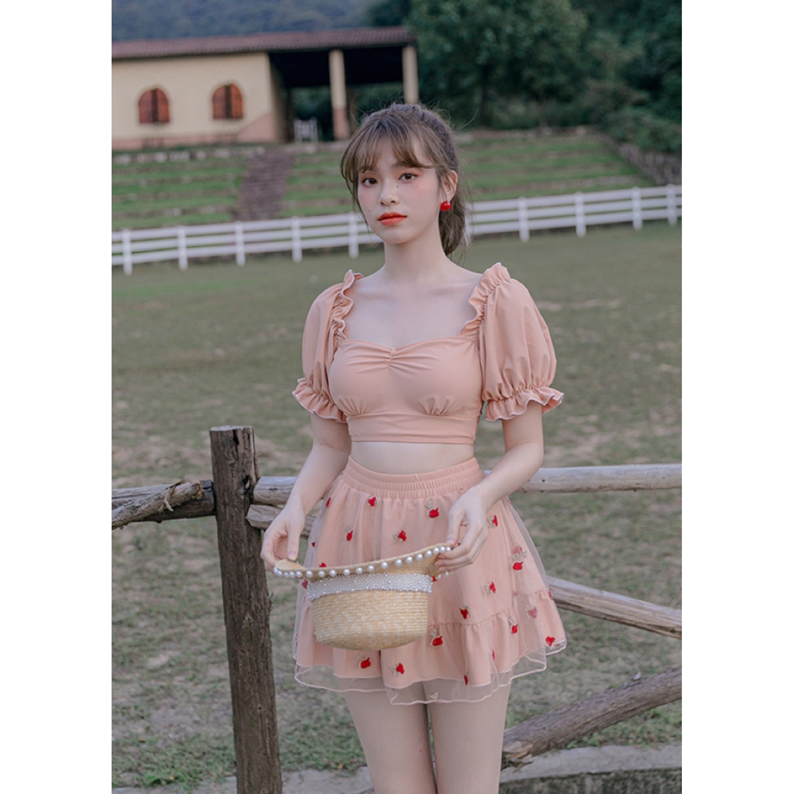 115 レディース 水着 刺繍 チュール ビキニ 3点セット ワンピース Lulu Lachouette