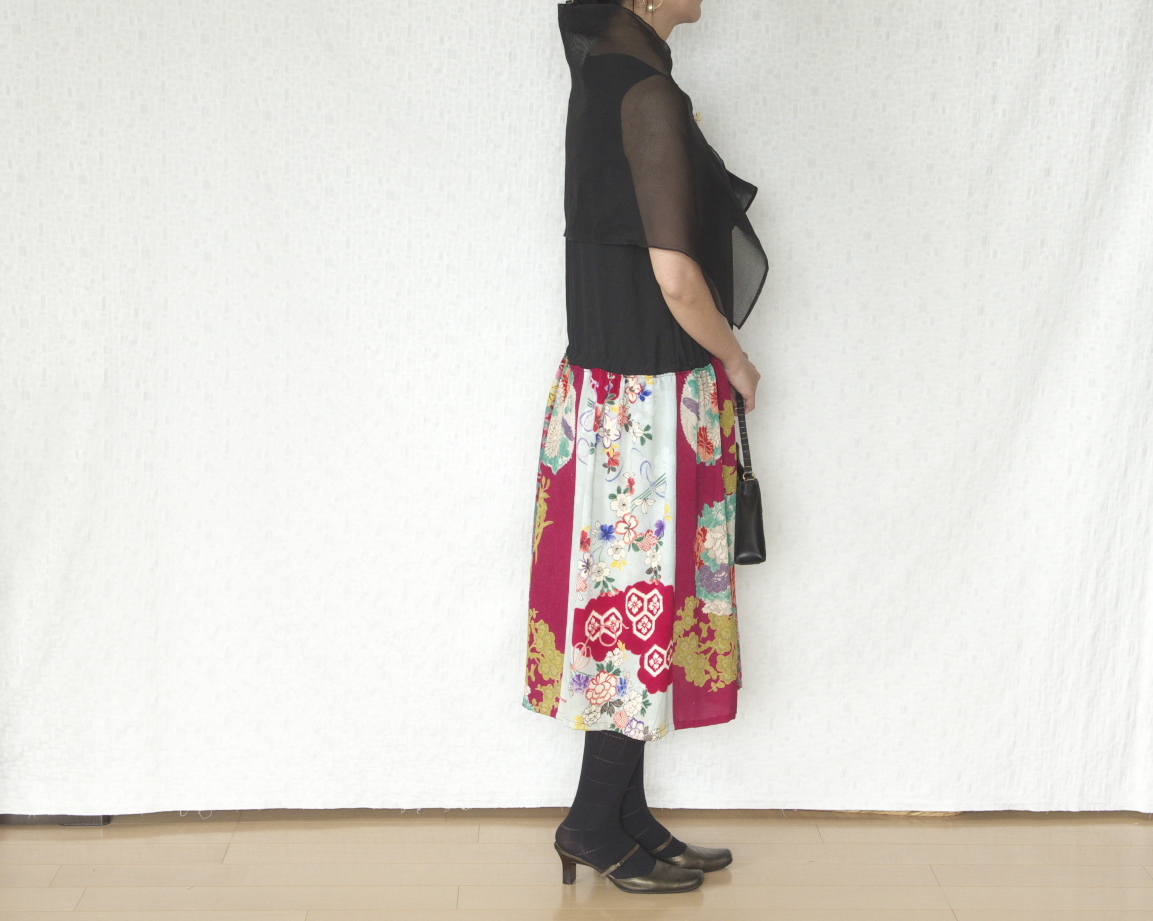 0264 ショール付き バイカラーワンピース Muhandwork