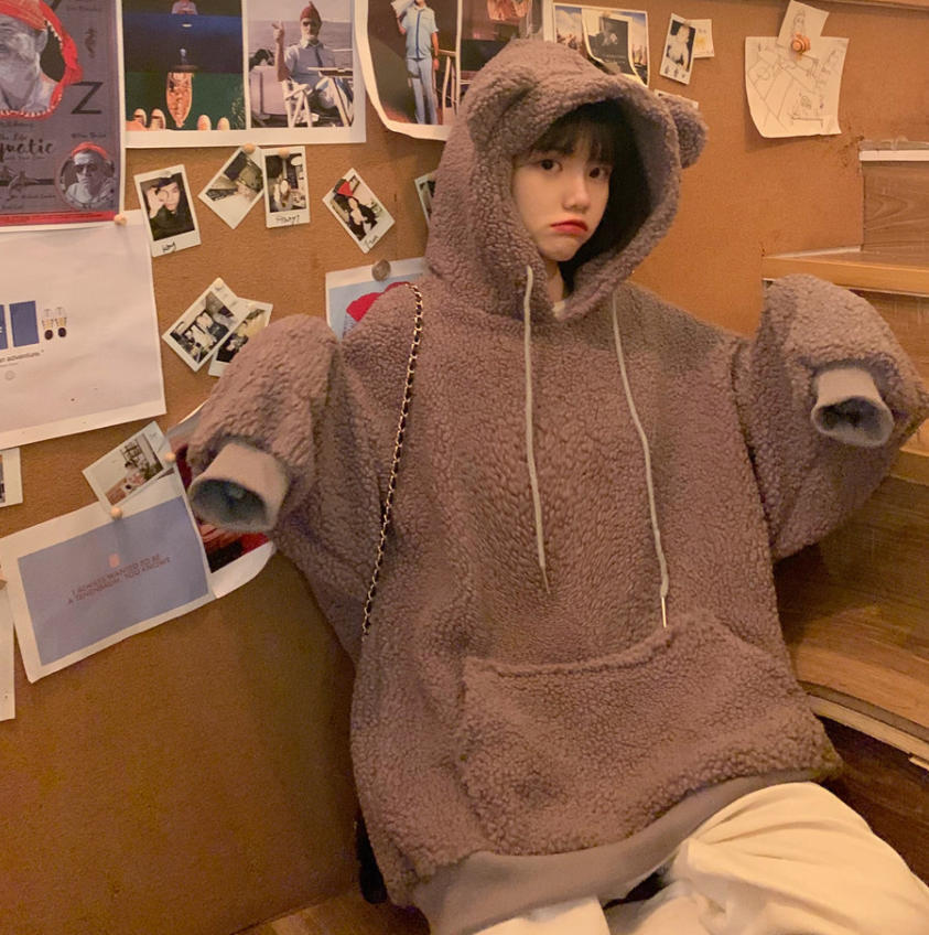 ボア くま耳 パーカー トップス フード付き カジュアル ガーリー もこもこ おしゃれ 長袖 Luluca 韓国トレンドファッションluluca ルルカ
