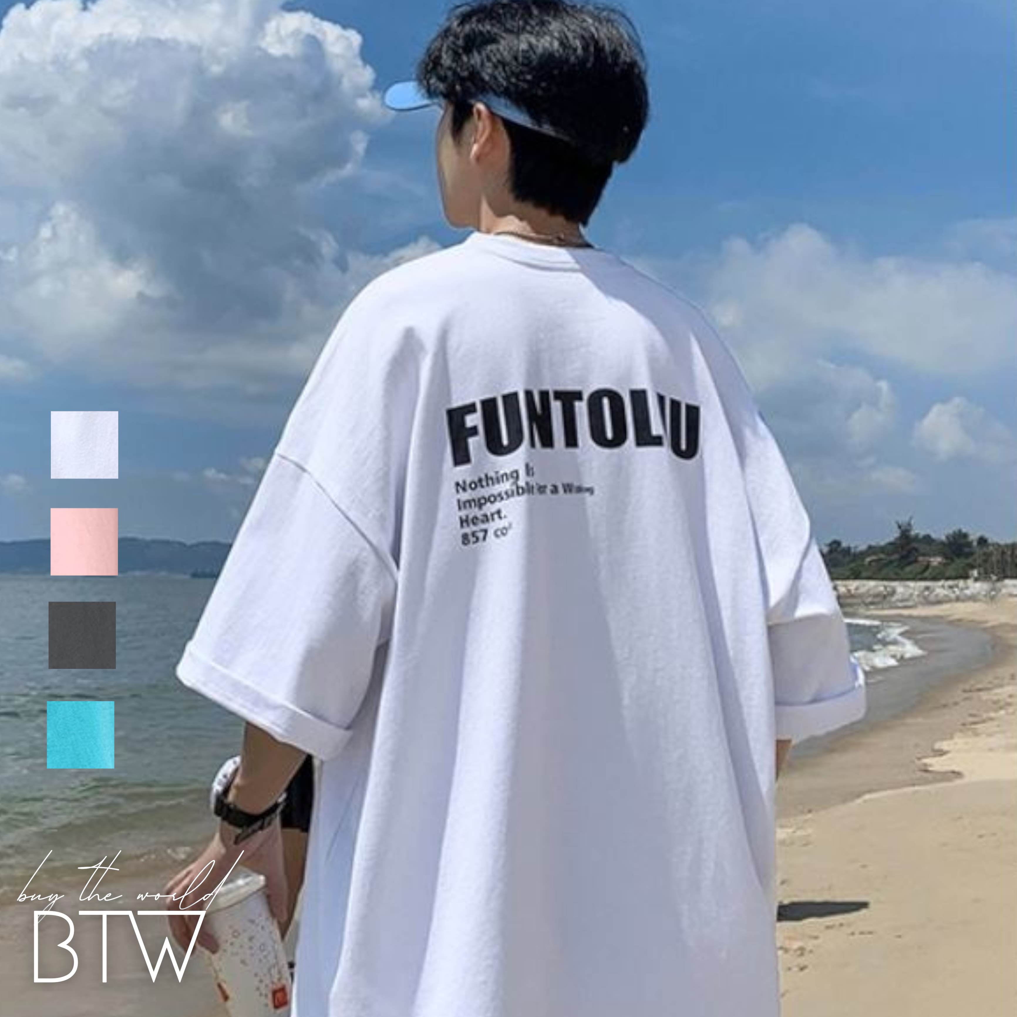 韓国メンズファッション Bw1028 ユニセックス バックプリント Tシャツ 半袖 オーバーサイズ シンプル カジュアル 韓国メンズ服 流行プチプラ 韓国メンズファッション新作通販 Buy The World