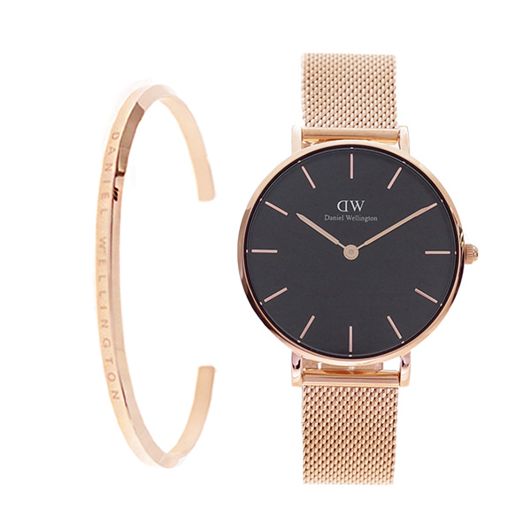 ダニエルウェリントン Daniel Wellington 腕時計 バングルl 限定セット レディース メンズ Dw Classic Black Petite 32ｍｍ ブラック Dw クラシックカフ Classic Cuff ピンクゴールド Happyshop橋本屋