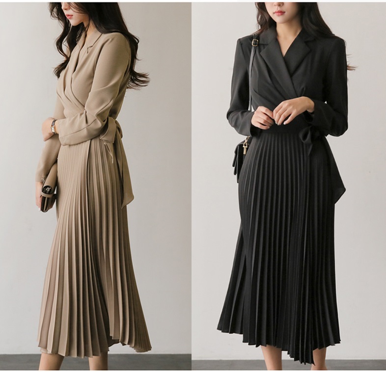 秋冬先取りセール プリーツスカートワンピース ロング丈 デートワンピ 冬ワンピース 長袖 ロング 膝下 大きいサイズ ニット ロングワンピース ３０代 ２０代 ４０代 ベージュ ブラック ミモレ丈 プリーツスカートワンピース 送料無料 韓国レディース キッズ