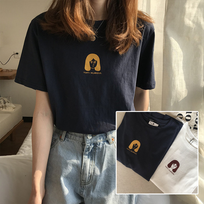 2color ユニークなイラスト 半袖tシャツ フェイスイラスト シンプル Qrea Style プチプラ 韓国ファッション