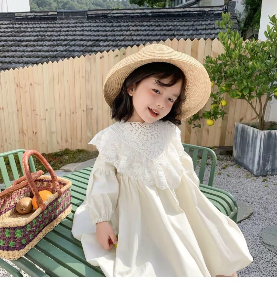 80 1 レース付け襟 ふんわりボリュームワンピース こどもふくemmy